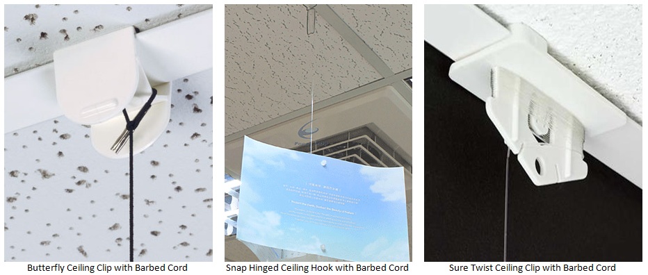 POP Ceiling Display Clips with Barbed Cord